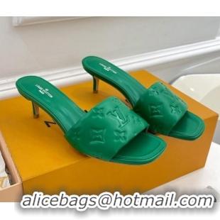 Hot Style Louis Vuitton Revival High Heel Slide Sandals 5.5cm in Monogram Embossed Lambskin Green 0325111