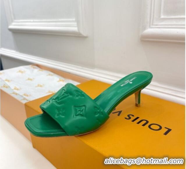 Hot Style Louis Vuitton Revival High Heel Slide Sandals 5.5cm in Monogram Embossed Lambskin Green 0325111