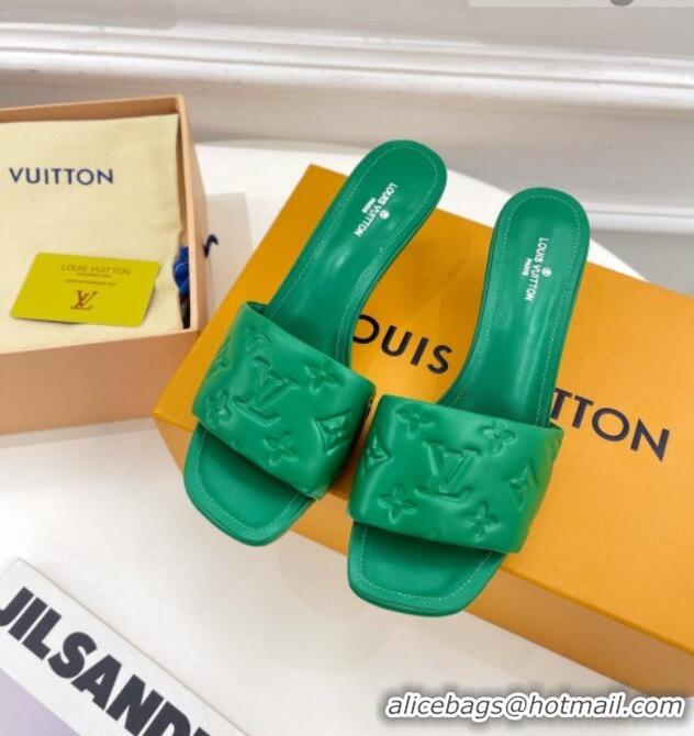 Hot Style Louis Vuitton Revival High Heel Slide Sandals 5.5cm in Monogram Embossed Lambskin Green 0325111