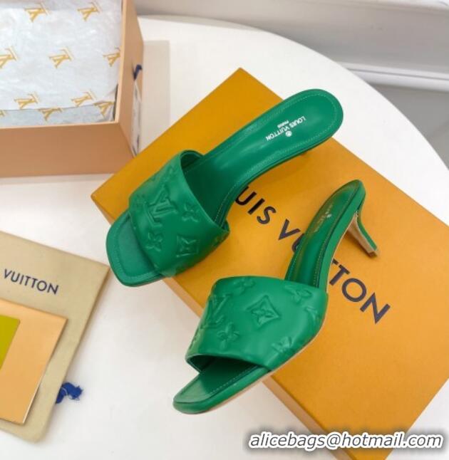 Hot Style Louis Vuitton Revival High Heel Slide Sandals 5.5cm in Monogram Embossed Lambskin Green 0325111