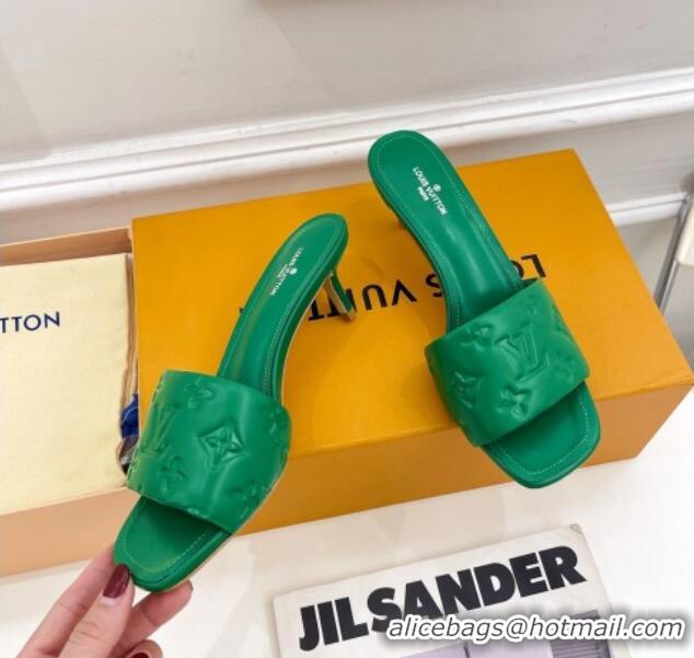 Hot Style Louis Vuitton Revival High Heel Slide Sandals 5.5cm in Monogram Embossed Lambskin Green 0325111