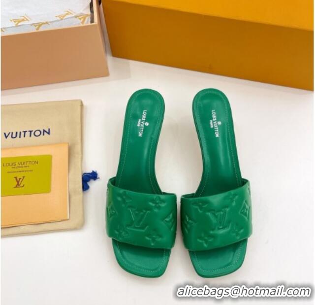 Hot Style Louis Vuitton Revival High Heel Slide Sandals 5.5cm in Monogram Embossed Lambskin Green 0325111