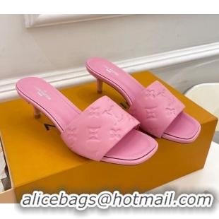 Trendy Design Louis Vuitton Revival High Heel Slide Sandals 5.5cm in Monogram Embossed Lambskin Light Pink 0325112