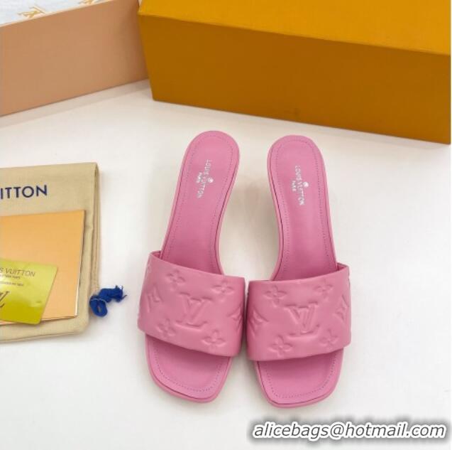 Trendy Design Louis Vuitton Revival High Heel Slide Sandals 5.5cm in Monogram Embossed Lambskin Light Pink 0325112