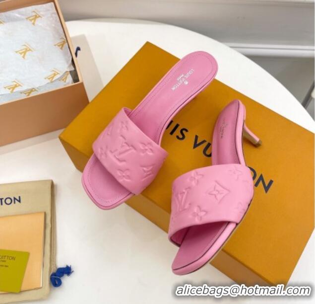 Trendy Design Louis Vuitton Revival High Heel Slide Sandals 5.5cm in Monogram Embossed Lambskin Light Pink 0325112