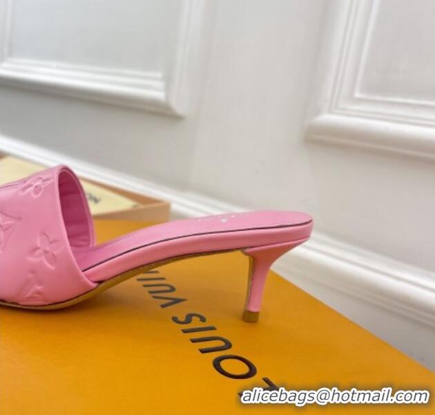 Trendy Design Louis Vuitton Revival High Heel Slide Sandals 5.5cm in Monogram Embossed Lambskin Light Pink 0325112