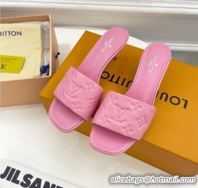 Trendy Design Louis Vuitton Revival High Heel Slide Sandals 5.5cm in Monogram Embossed Lambskin Light Pink 0325112