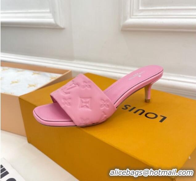 Trendy Design Louis Vuitton Revival High Heel Slide Sandals 5.5cm in Monogram Embossed Lambskin Light Pink 0325112