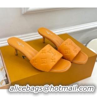 Pretty Style Louis Vuitton Revival High Heel Slide Sandals 5.5cm in Monogram Embossed Lambskin Orange 0325113