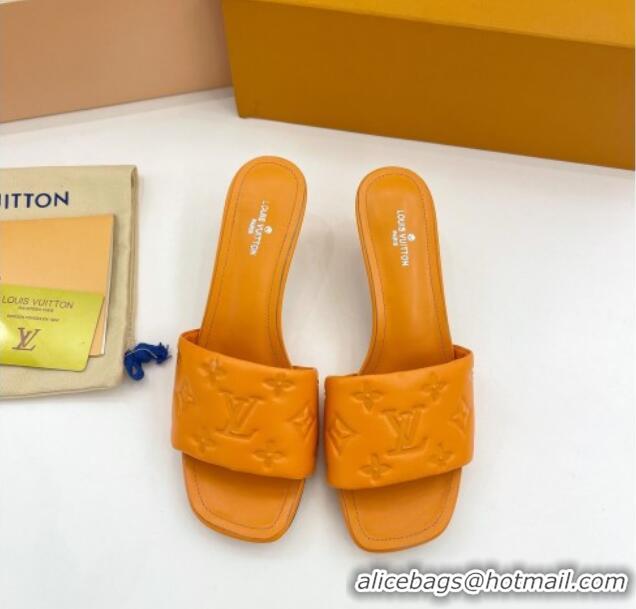 Pretty Style Louis Vuitton Revival High Heel Slide Sandals 5.5cm in Monogram Embossed Lambskin Orange 0325113