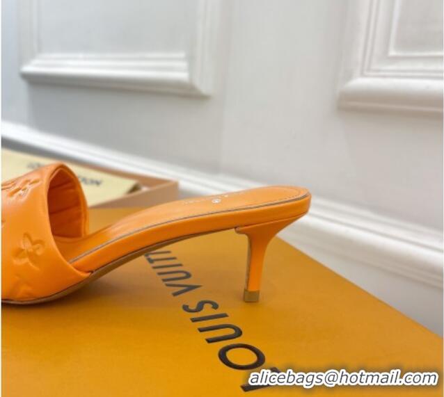 Pretty Style Louis Vuitton Revival High Heel Slide Sandals 5.5cm in Monogram Embossed Lambskin Orange 0325113