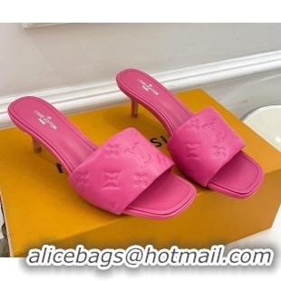 Best Product Louis Vuitton Revival High Heel Slide Sandals 5.5cm in Monogram Embossed Lambskin Hot Pink 0325115