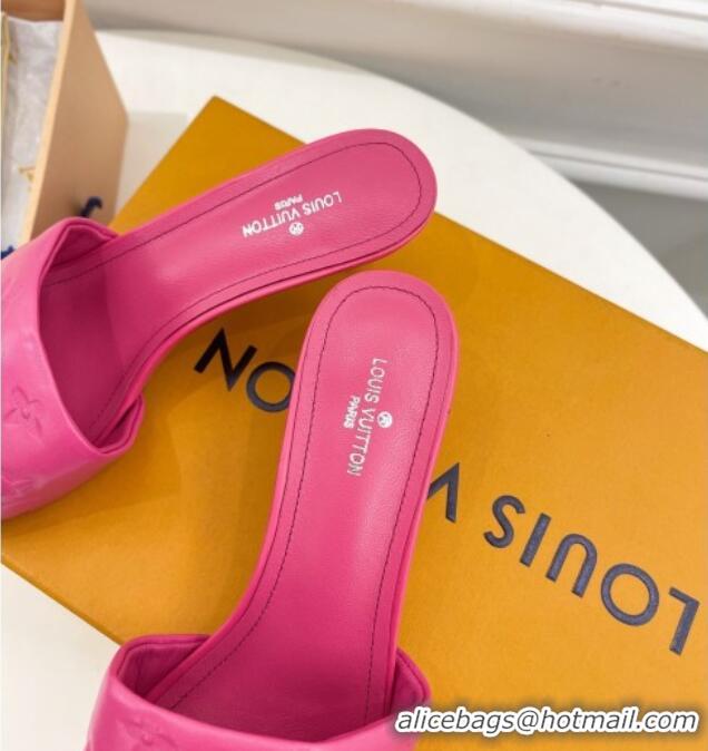 Best Product Louis Vuitton Revival High Heel Slide Sandals 5.5cm in Monogram Embossed Lambskin Hot Pink 0325115