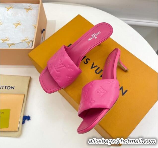 Best Product Louis Vuitton Revival High Heel Slide Sandals 5.5cm in Monogram Embossed Lambskin Hot Pink 0325115