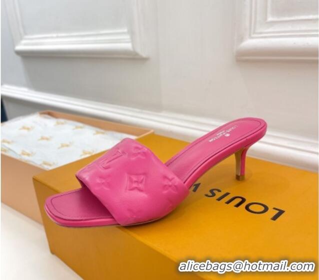 Best Product Louis Vuitton Revival High Heel Slide Sandals 5.5cm in Monogram Embossed Lambskin Hot Pink 0325115