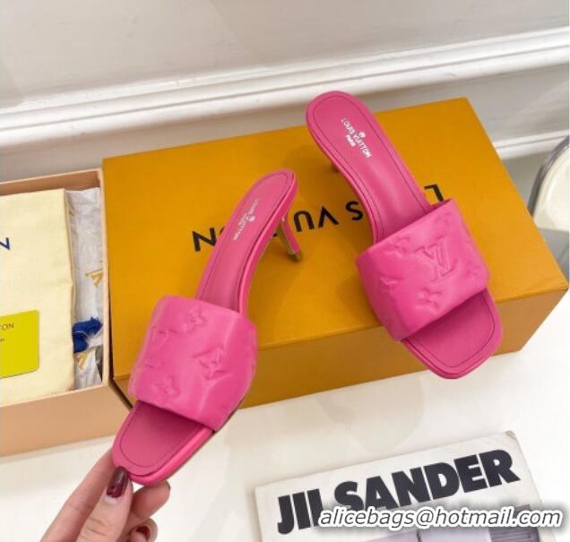 Best Product Louis Vuitton Revival High Heel Slide Sandals 5.5cm in Monogram Embossed Lambskin Hot Pink 0325115