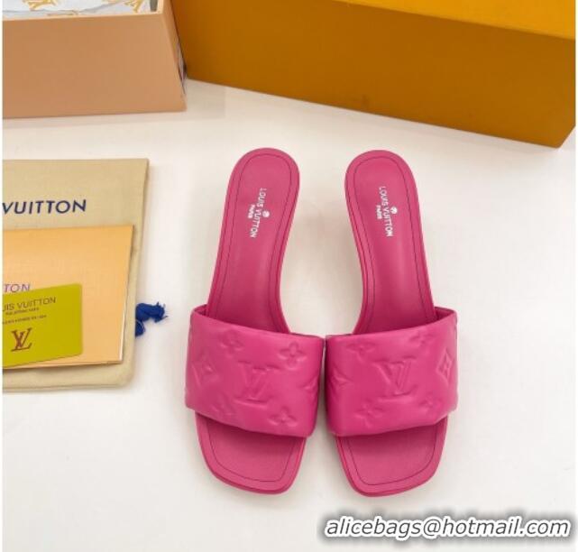 Best Product Louis Vuitton Revival High Heel Slide Sandals 5.5cm in Monogram Embossed Lambskin Hot Pink 0325115