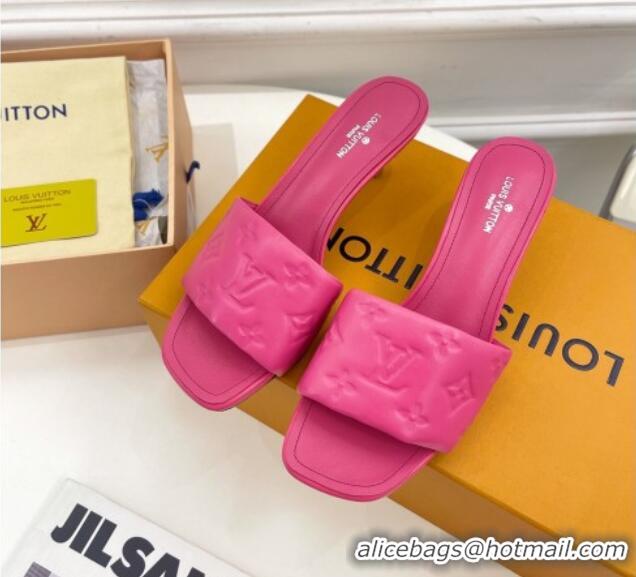 Best Product Louis Vuitton Revival High Heel Slide Sandals 5.5cm in Monogram Embossed Lambskin Hot Pink 0325115