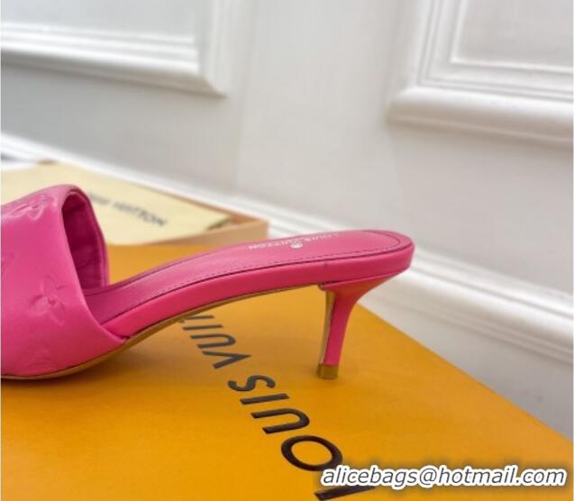 Best Product Louis Vuitton Revival High Heel Slide Sandals 5.5cm in Monogram Embossed Lambskin Hot Pink 0325115