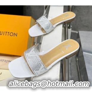 Good Quality Louis Vuitton TPU and LV Crystal Flat Slide Sandals White 0325117