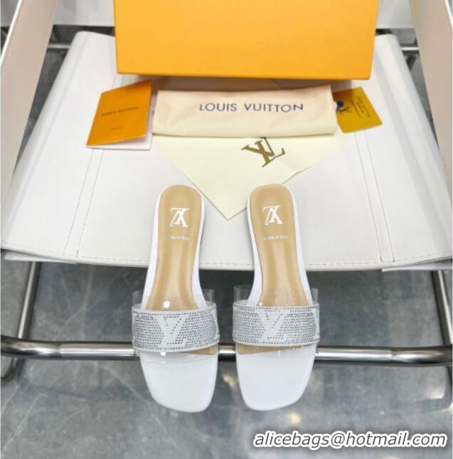 Good Quality Louis Vuitton TPU and LV Crystal Flat Slide Sandals White 0325117