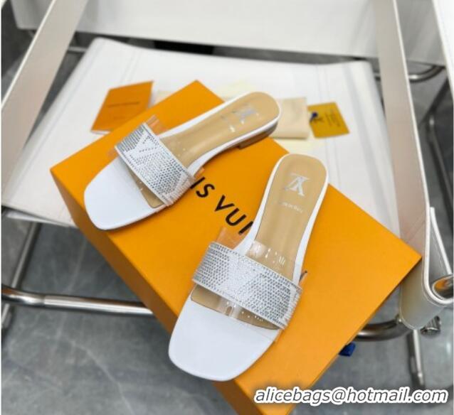 Good Quality Louis Vuitton TPU and LV Crystal Flat Slide Sandals White 0325117