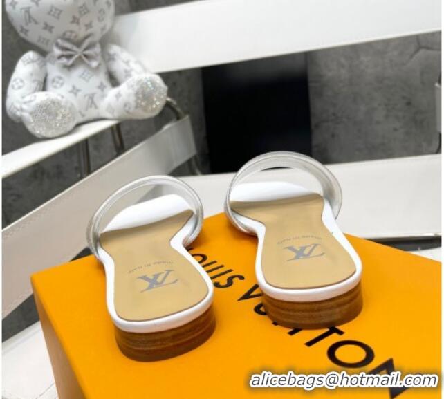 Good Quality Louis Vuitton TPU and LV Crystal Flat Slide Sandals White 0325117