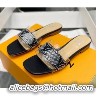 1:1 Louis Vuitton TPU and LV Crystal Flat Slide Sandals Black 032602