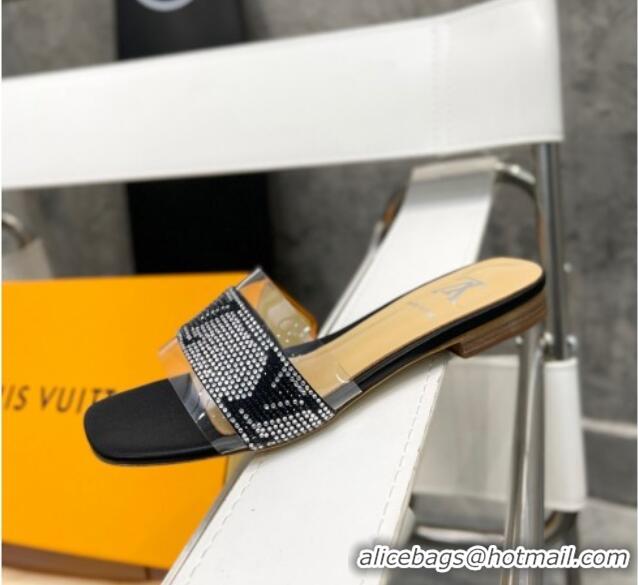 1:1 Louis Vuitton TPU and LV Crystal Flat Slide Sandals Black 032602