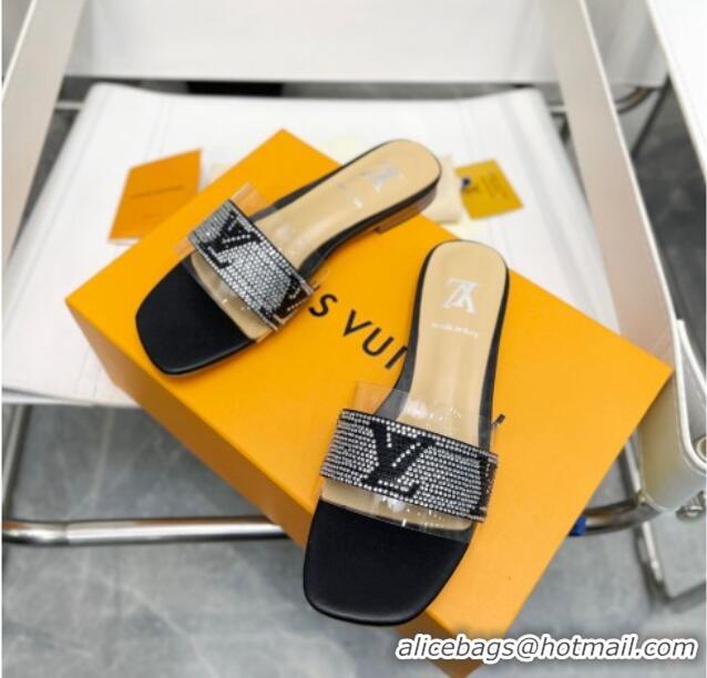 1:1 Louis Vuitton TPU and LV Crystal Flat Slide Sandals Black 032602