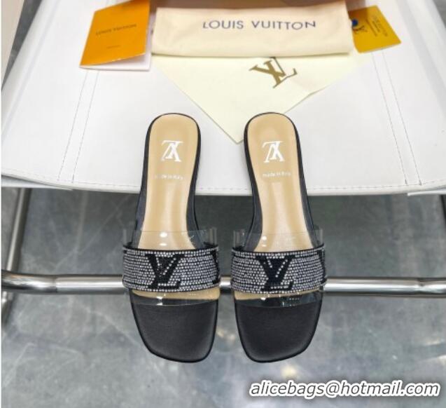 1:1 Louis Vuitton TPU and LV Crystal Flat Slide Sandals Black 032602