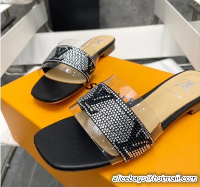 1:1 Louis Vuitton TPU and LV Crystal Flat Slide Sandals Black 032602