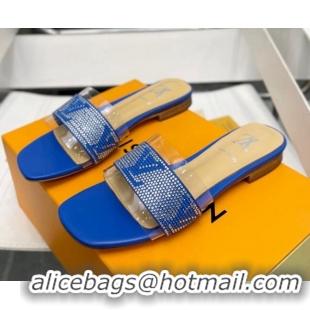 Best Price Louis Vuitton TPU and LV Crystal Flat Slide Sandals Blue 032603