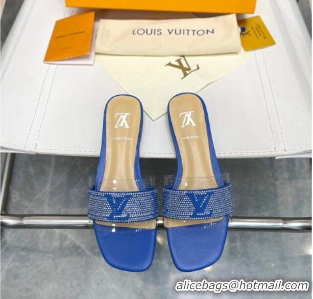 Best Price Louis Vuitton TPU and LV Crystal Flat Slide Sandals Blue 032603