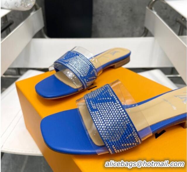 Best Price Louis Vuitton TPU and LV Crystal Flat Slide Sandals Blue 032603