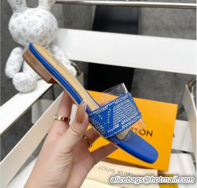 Best Price Louis Vuitton TPU and LV Crystal Flat Slide Sandals Blue 032603