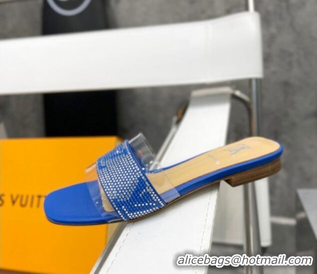 Best Price Louis Vuitton TPU and LV Crystal Flat Slide Sandals Blue 032603