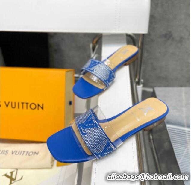 Best Price Louis Vuitton TPU and LV Crystal Flat Slide Sandals Blue 032603