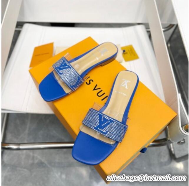 Best Price Louis Vuitton TPU and LV Crystal Flat Slide Sandals Blue 032603