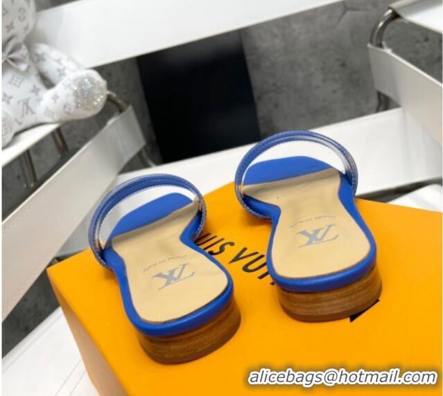 Best Price Louis Vuitton TPU and LV Crystal Flat Slide Sandals Blue 032603