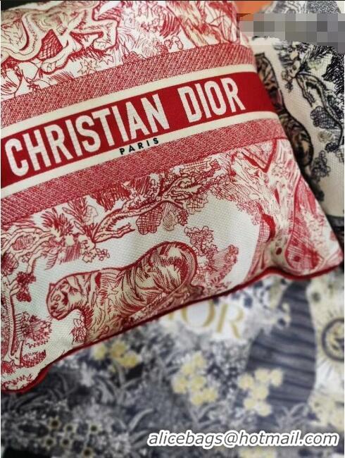 Famous Brand Dior Large Sqaure Cushion in Red Toile de Jouy Embroidery 50x50cm CD1344 2021