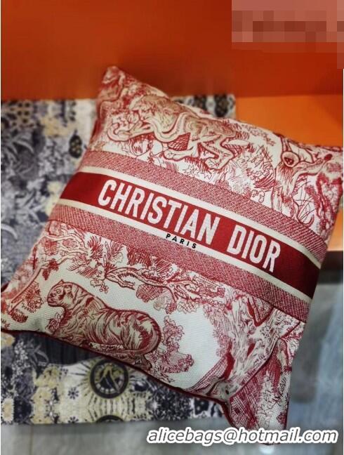 Famous Brand Dior Large Sqaure Cushion in Red Toile de Jouy Embroidery 50x50cm CD1344 2021