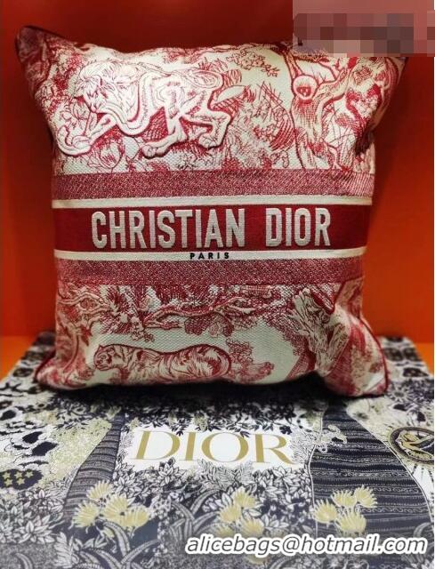 Famous Brand Dior Large Sqaure Cushion in Red Toile de Jouy Embroidery 50x50cm CD1344 2021