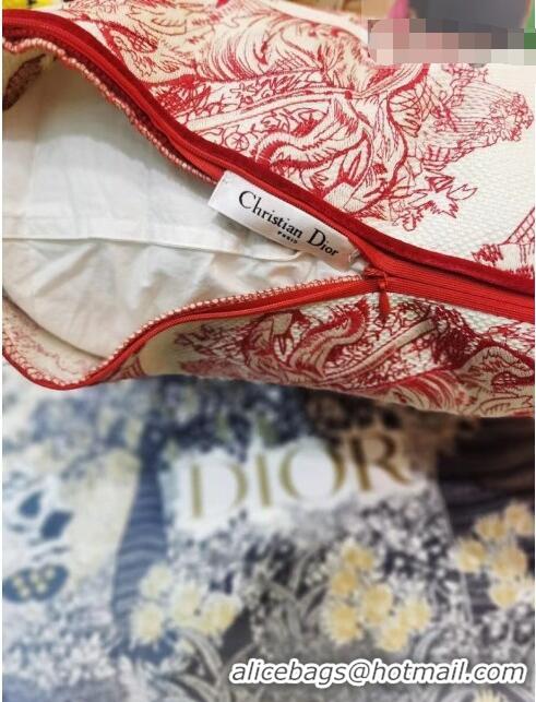 Famous Brand Dior Large Sqaure Cushion in Red Toile de Jouy Embroidery 50x50cm CD1344 2021