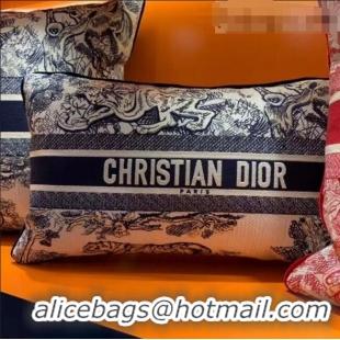 Discount Dior Rectangular Cushion in Toile de Jouy Embroidery 30x49cm CD1344 Blue 2021