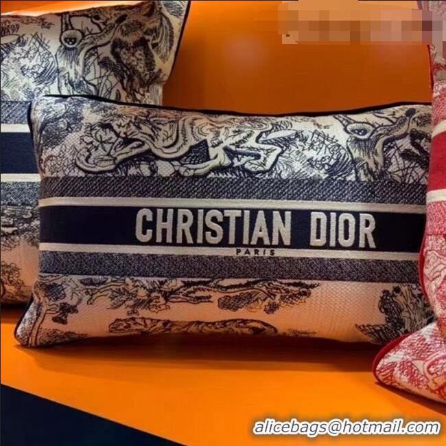 Discount Dior Rectangular Cushion in Toile de Jouy Embroidery 30x49cm CD1344 Blue 2021