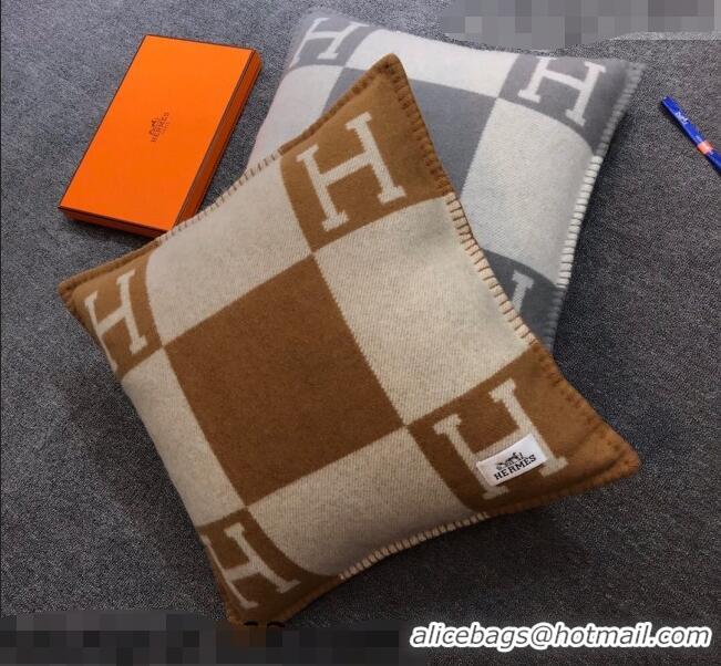 Pretty Style Hermes Avalon Wool Pillow 55x55cm H0149 Brown 2021