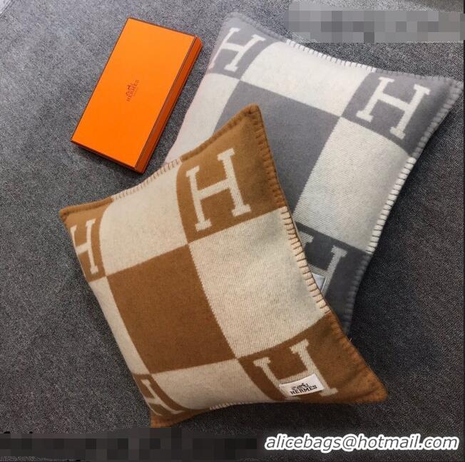 Pretty Style Hermes Avalon Wool Pillow 55x55cm H0149 Brown 2021