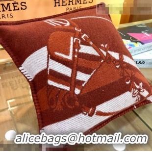 Reasonable Price Hermes Wool Pillow 50x50cm H110212 Burgundy 2021