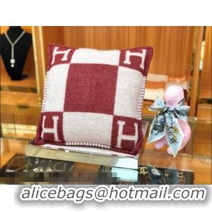 Hot Classic Hermes Avalon Wool Pillow 45x45cm H110214 Burgundy 2021